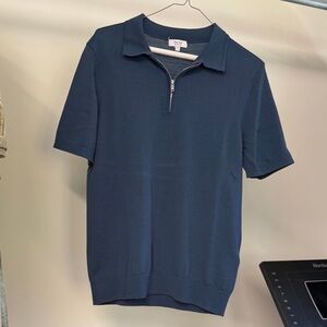 Reiss Men's Dark Blue Short-Sleeve Half-Zip Polo